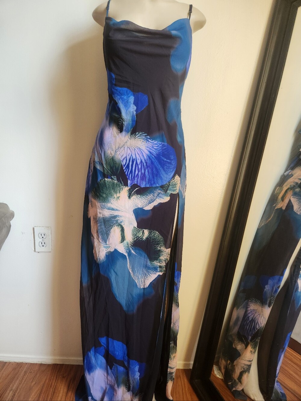 Showpo Navy and Blue Floral Slip Maxi Dress